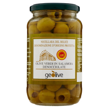 Oliwki zielone w zalewie drylowane, Nocellara del Belice DOP, 280 g – Geolive